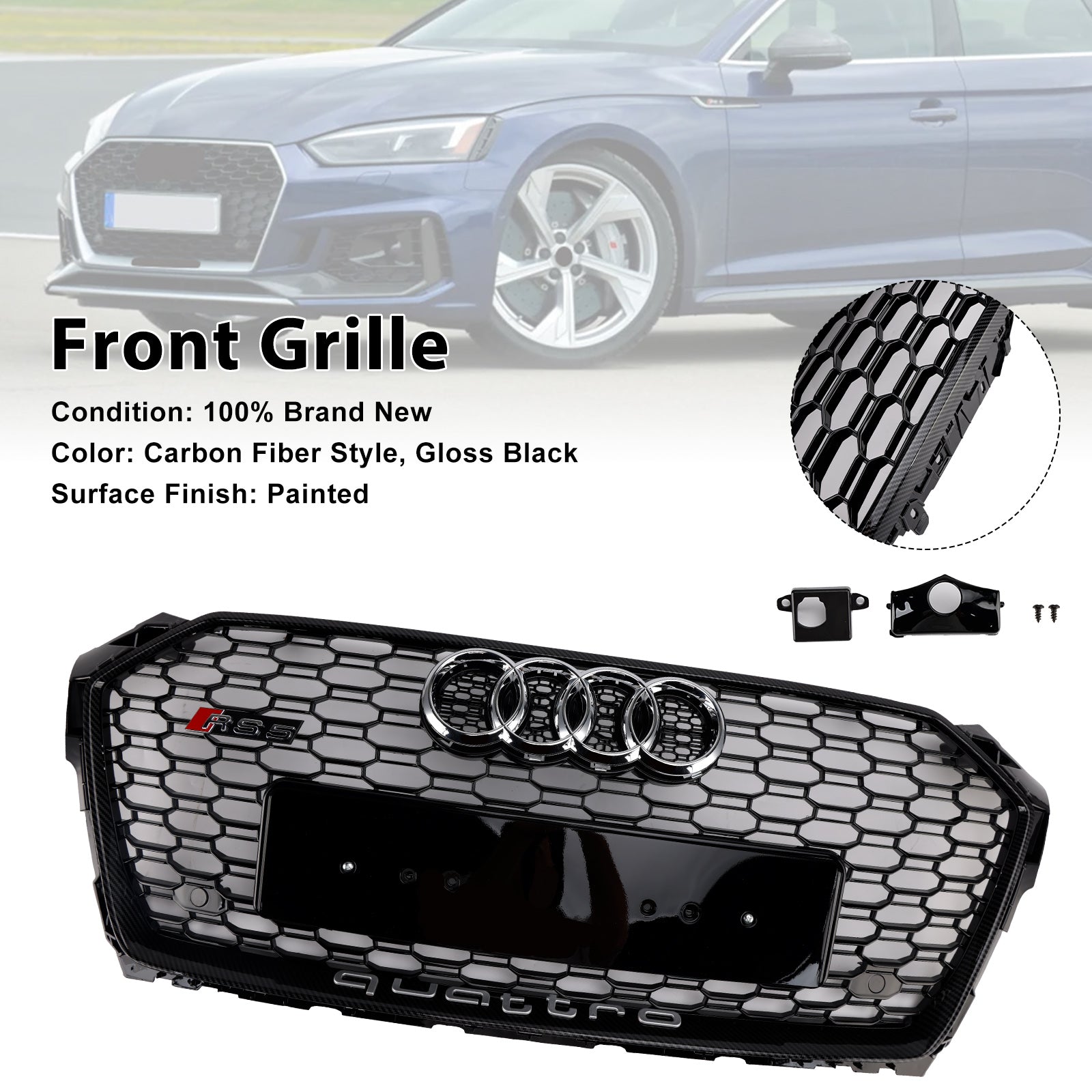 2017-2019 RS5 Style Sport Front Honeycomb Grill Grille Fit Audi A5 S5 B9