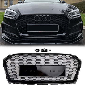 Parrilla hexagonal de malla deportiva estilo panal Audi A5/A5 Sline/S5 B9 RS5 2017-2019 Parachoques delantero Parrilla negra