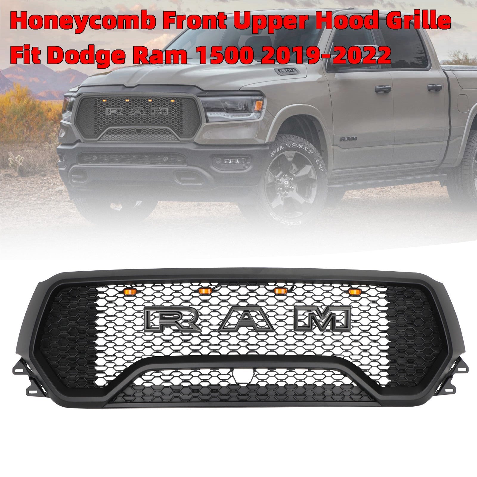 2019-2022 Dodge Ram 1500 Grill TRX Style LED Grille de capot supérieur avant en nid d'abeille