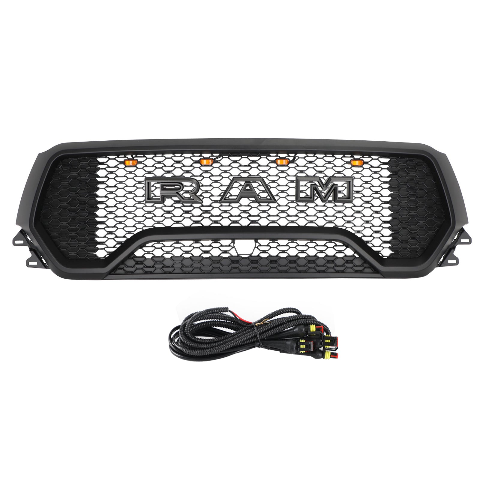 Dodge Ram 1500 2019-2024 Rebel Style Front Grill Black Front Bumper Honeycomb Upper Grille W/ LED
