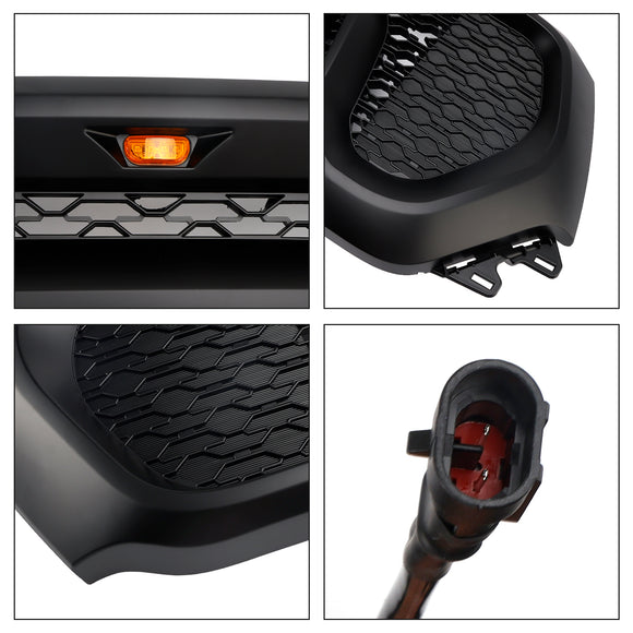 Dodge Ram 1500 2019-2024 Parrilla delantera estilo rebelde Parachoques delantero negro Parrilla superior en forma de panal con LED & Letra RAM