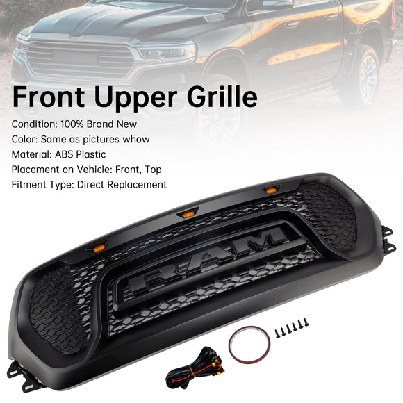 Dodge Ram 1500 2019-2024 Rebel Style Front Grill Black Front Bumper Honeycomb Upper Grille W/ LED