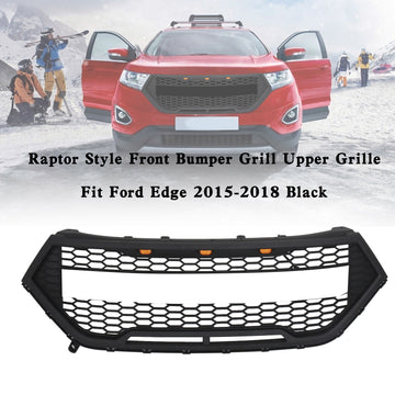 Ford Edge 2015-2018 Raptor Style Grill Front Bumper Black Grille W/ LED Light & FORD Letter