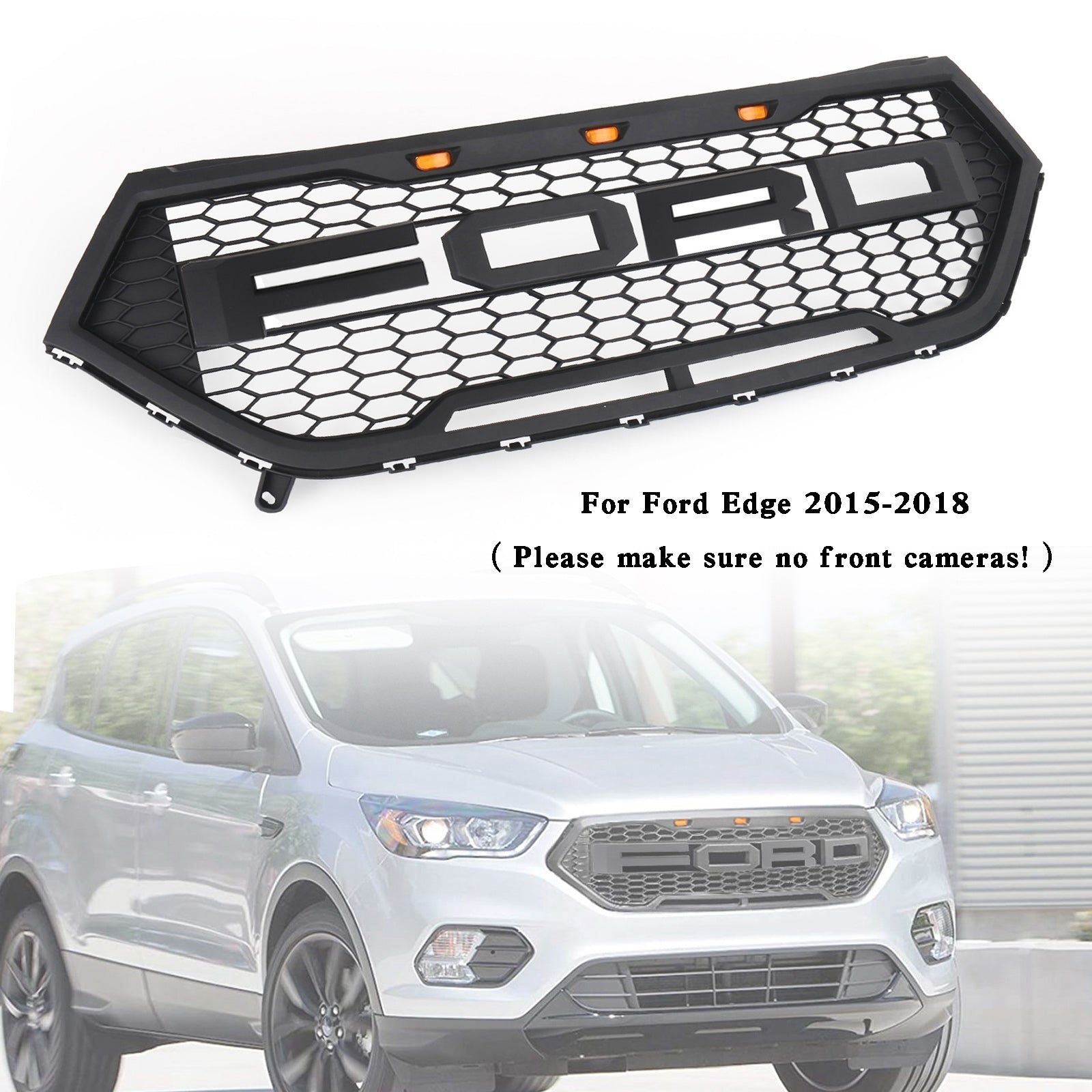 Grille de pare-chocs avant supérieure Ford Edge SE/SEL/Titanium/Sport 2015-2018 Grille de style Raptor noire