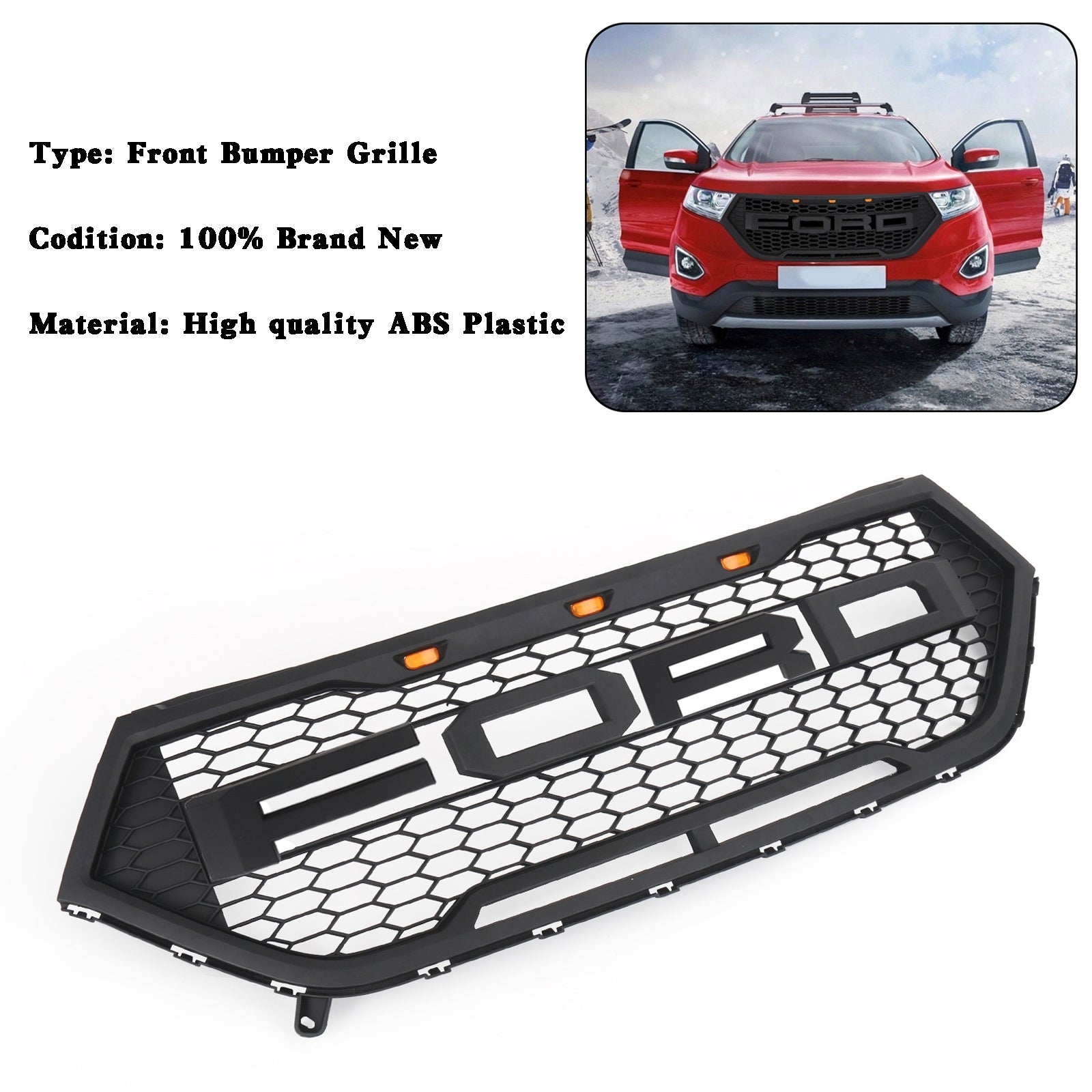 Grille de pare-chocs avant supérieure Ford Edge SE/SEL/Titanium/Sport 2015-2018 Grille de style Raptor noire