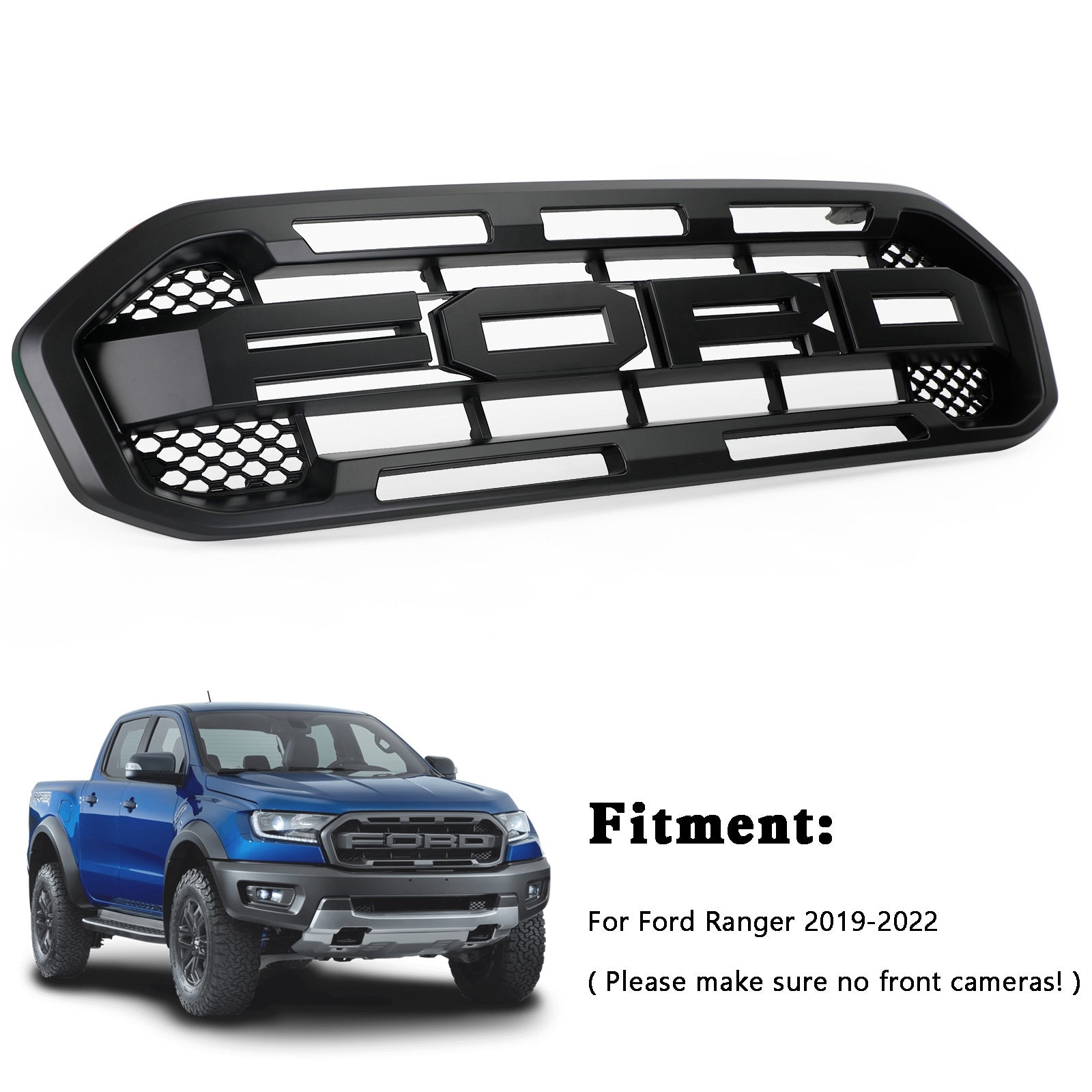 Grille de pare-chocs avant de remplacement de style Ford Ranger Raptor 2019-2023 Grille noire