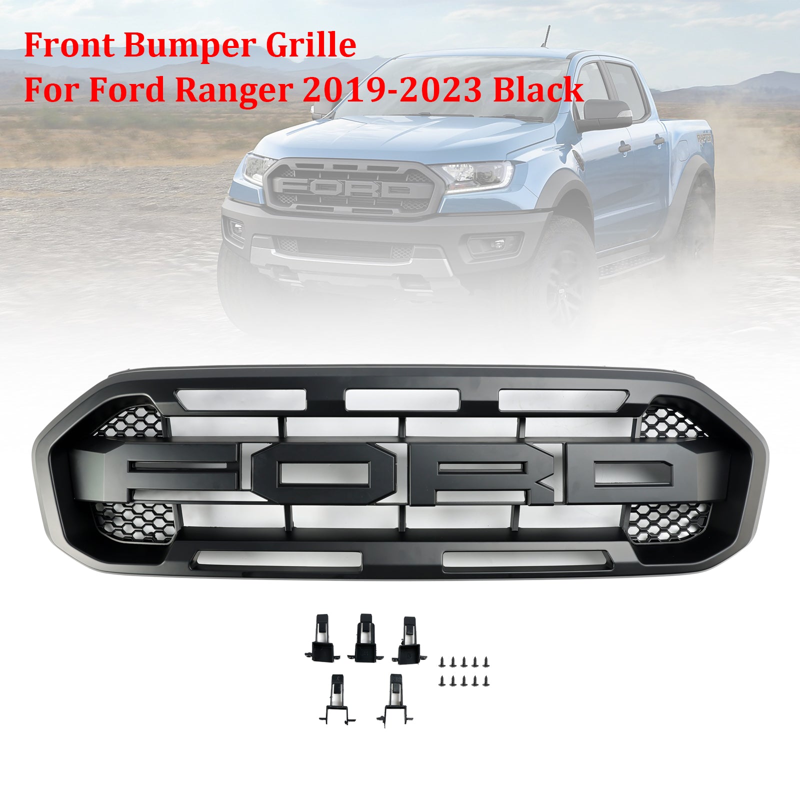 Reemplazo de parrilla de parachoques delantero estilo Raptor T8 negra Ford Ranger 2019-2023