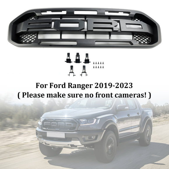 Ford Ranger 2019-2023 Grille de pare-chocs avant Raptor/Nid d'abeille/Grille noire de style maille avec 3 lumières LED blanches
