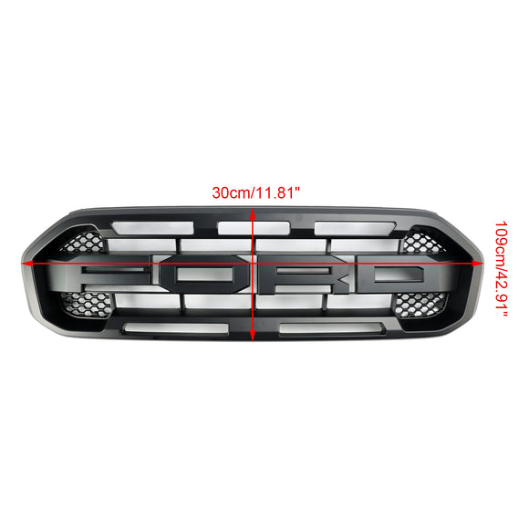 2019-2023 Ford Ranger Black Raptor Style Front Bumper Grill Black Grille W/ 3 White LED Light