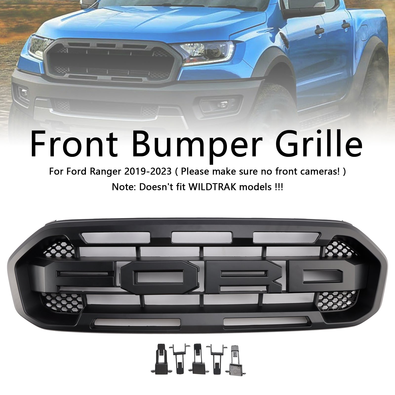 Ford Ranger 2019-2023 Raptor Style Frontgrill vorderen Stoßstangen Ersatzschwarzgrill