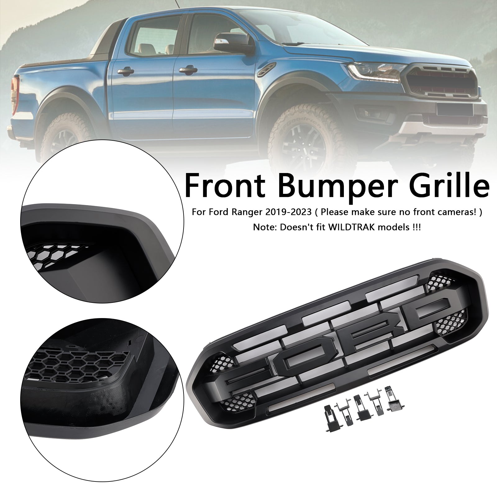 Ford Ranger 2019-2023 Raptor Style Frontgrill vorderen Stoßstangen Ersatzschwarzgrill