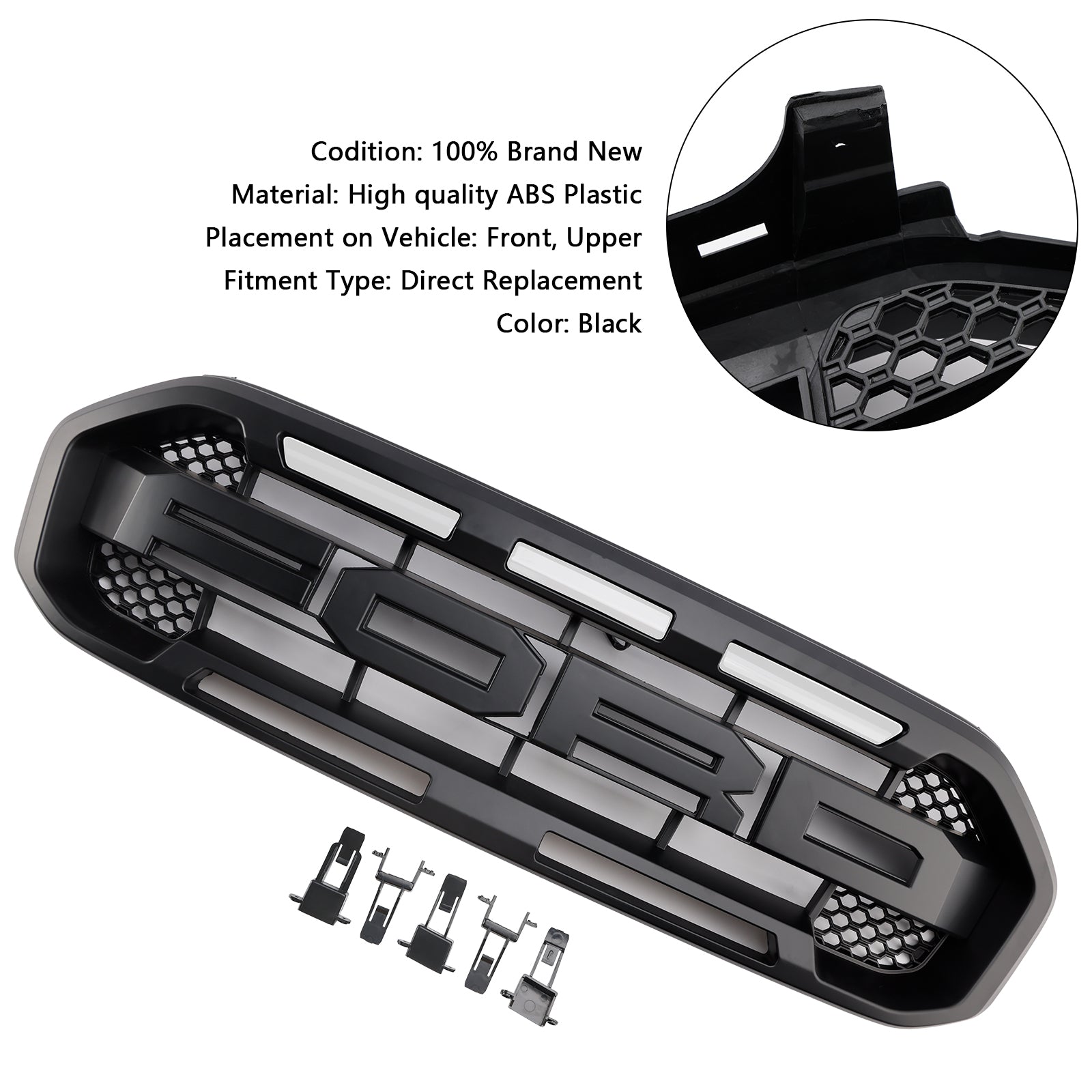 Ford Ranger 2019-2023 Raptor Style Front Grille Replacement Grill With White / Yellow LED Light