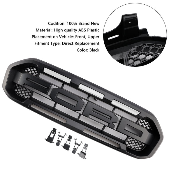 2019-2023 Ford Ranger Raptor Style Grille Front Bumper Replacement Black Grill W/ Yellow LED Light