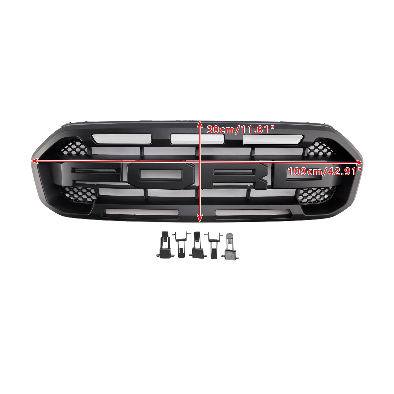 Ford Ranger 2019-2023 Raptor Style Front Grille Replacement Grill With White / Yellow LED Light