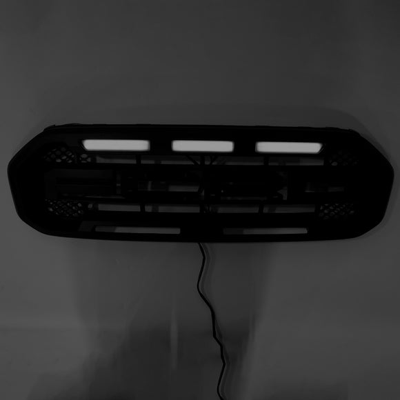 2019-2023 Ford Ranger Black Raptor Style Front Bumper Grill Black Grille W/ 3 White LED Light