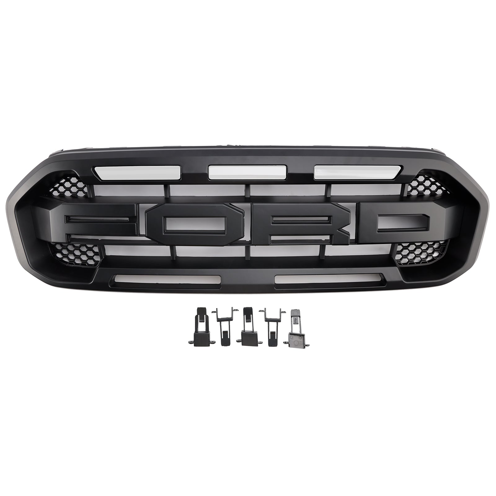 Ford Ranger 2019-2023 Raptor Style Front Grille Replacement Grill With White / Yellow LED Light