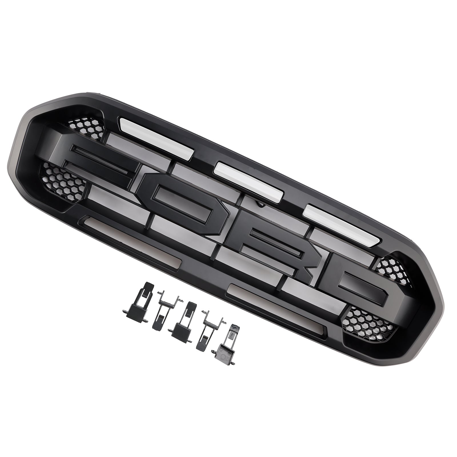 Ford Ranger 2019-2023 Raptor Style Front Grille Replacement Grill With White / Yellow LED Light