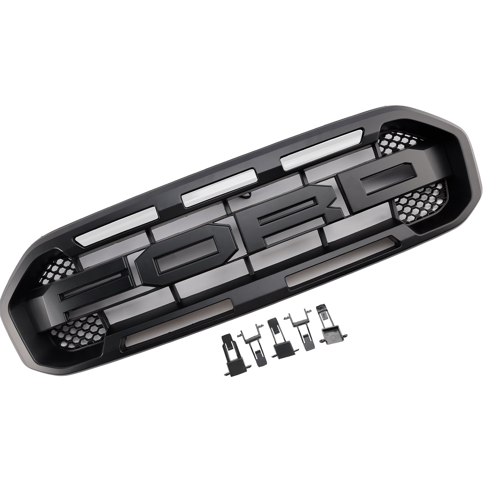 Ford Ranger 2019-2023 Raptor Style Front Grille Replacement Grill With White / Yellow LED Light