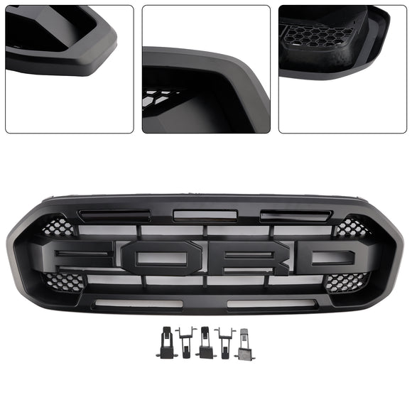 2019-2023 Ford Ranger Raptor Style Grille Front Bumper Replacement Black Grill W/ Yellow LED Light