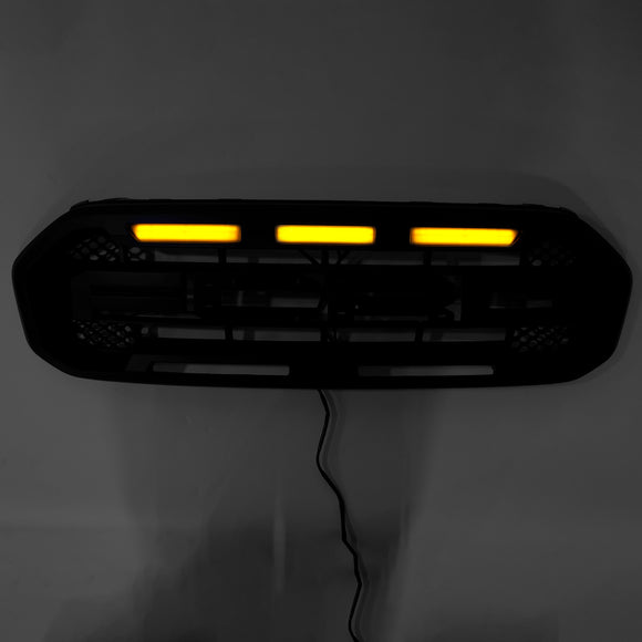 2019-2023 Ford Ranger Raptor Style Grille Front Bumper Replacement Black Grill W/ Yellow LED Light