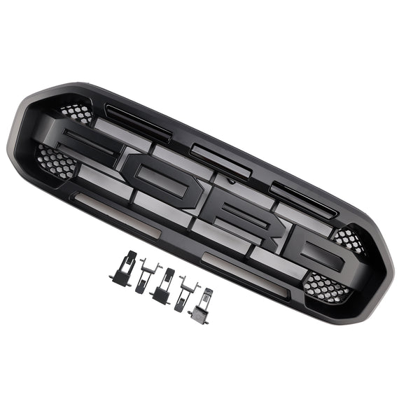 2019-2023 Ford Ranger Raptor Style Grille Front Bumper Replacement Black Grill W/ Yellow LED Light