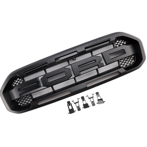 2019-2023 Ford Ranger Raptor Style Grille Front Bumper Replacement Black Grill W/ Yellow LED Light