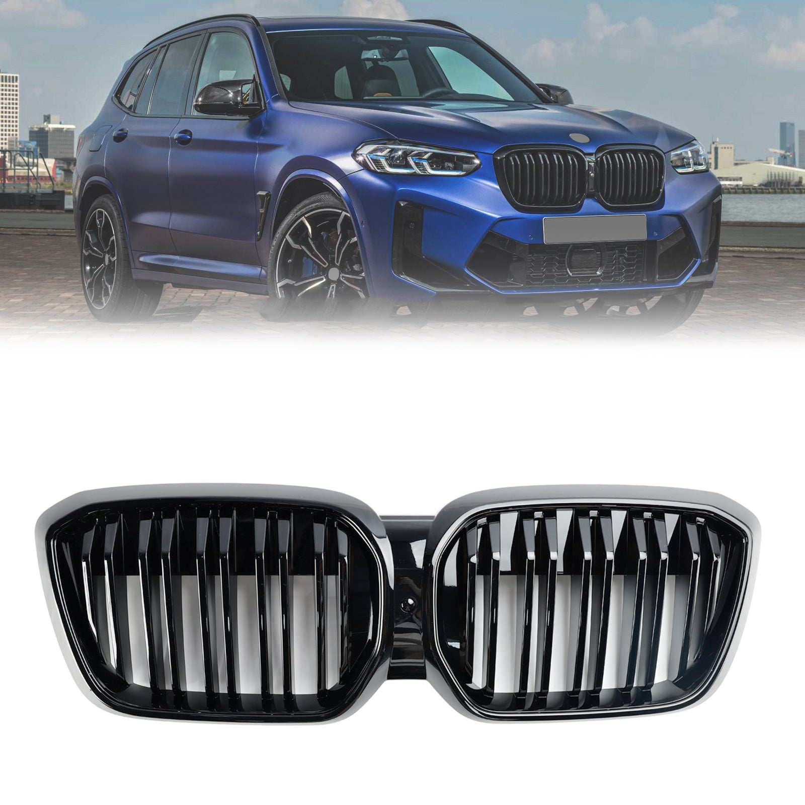 Calandre avant noire brillante pour BMW G08 LCI IX3 Premier Edition/M Sport/Pro2021-2024