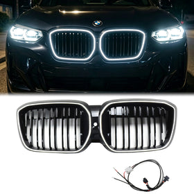 Podwójna listwa czarna przednia kratka nerkowa pasuje do BMW IX3 G08 LCI 2022-2024 z diodą LED