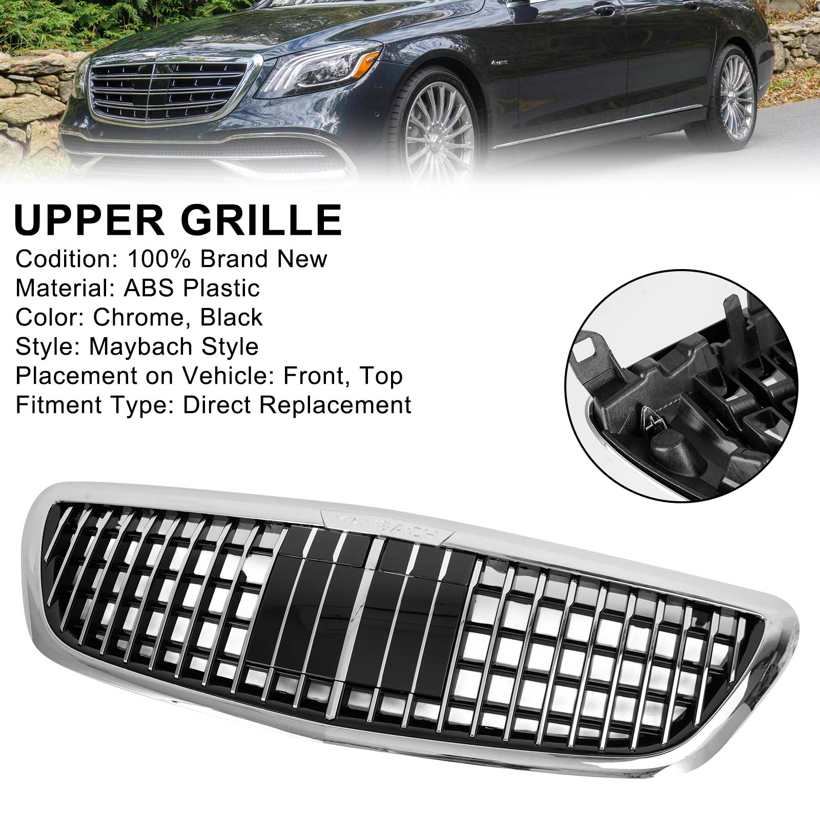 2014-2020 Mercedes Benz S-Class W222 S400 S450 S500 S550 S560 S580 S600 S650 S680 Maybach Style Grille