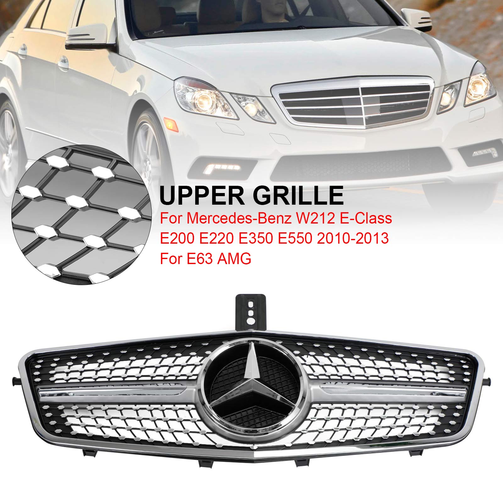 Parrilla delantera con diseño de diamante AMG para Mercedes Benz W212 Clase E E200 E220 E350 E500 E63 2009-2013