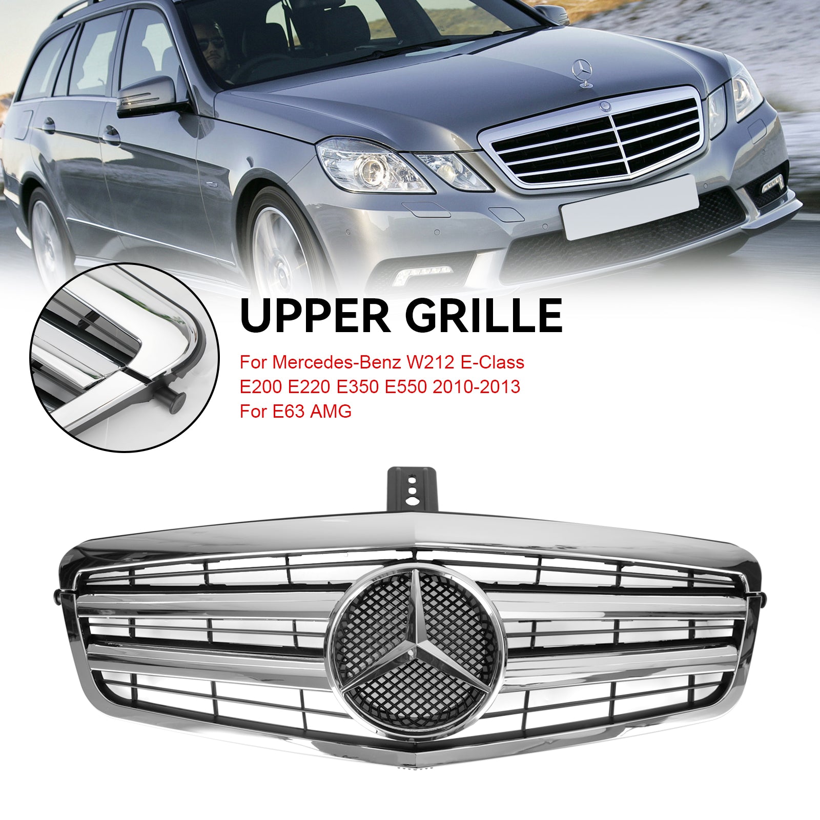 Parrilla delantera con diseño de diamante AMG para Mercedes Benz W212 Clase E E200 E220 E350 E500 E63 2009-2013