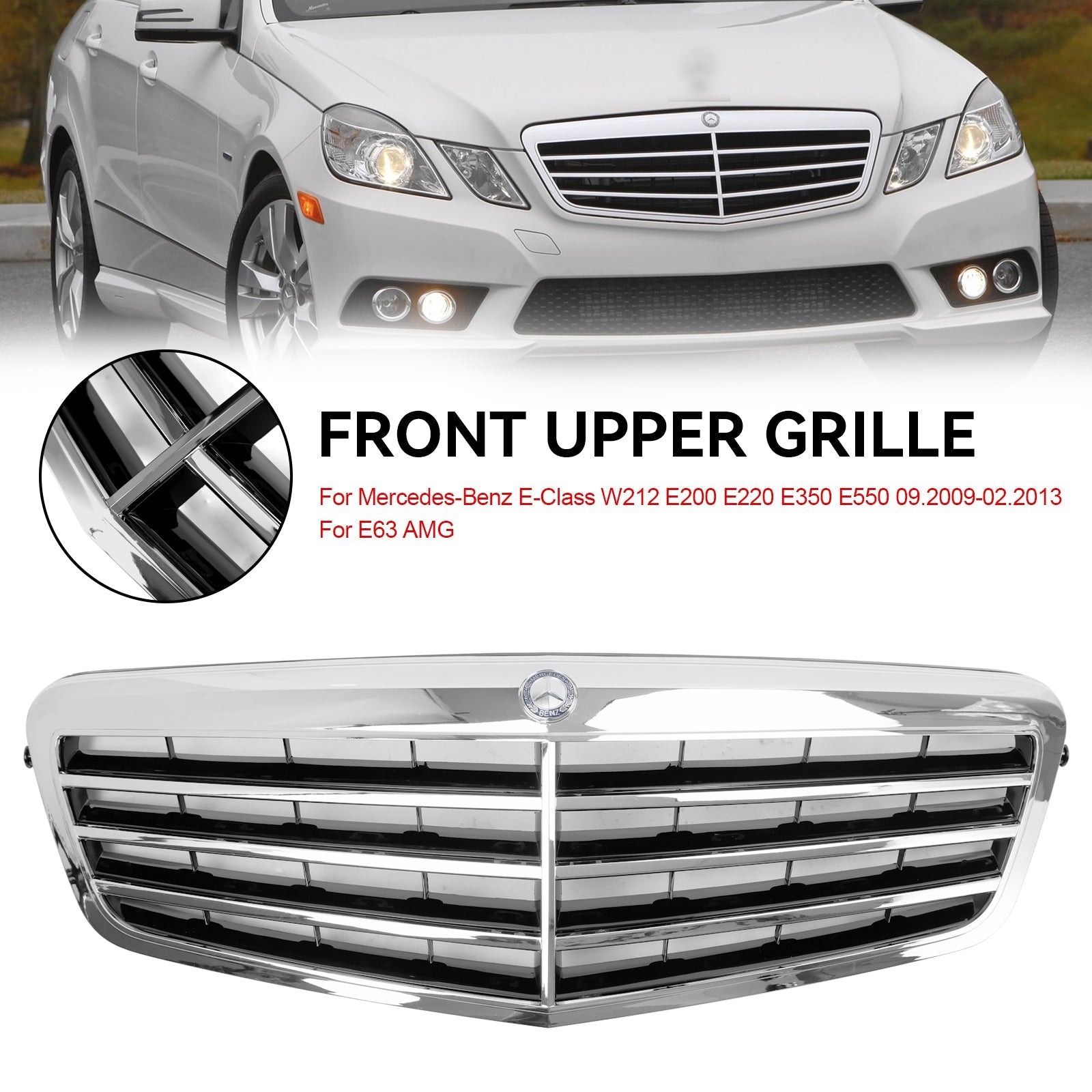 Grille de calandre avant chromée Mercedes-Benz Classe E W212 E350 E550 E63 AMG 2009-2013