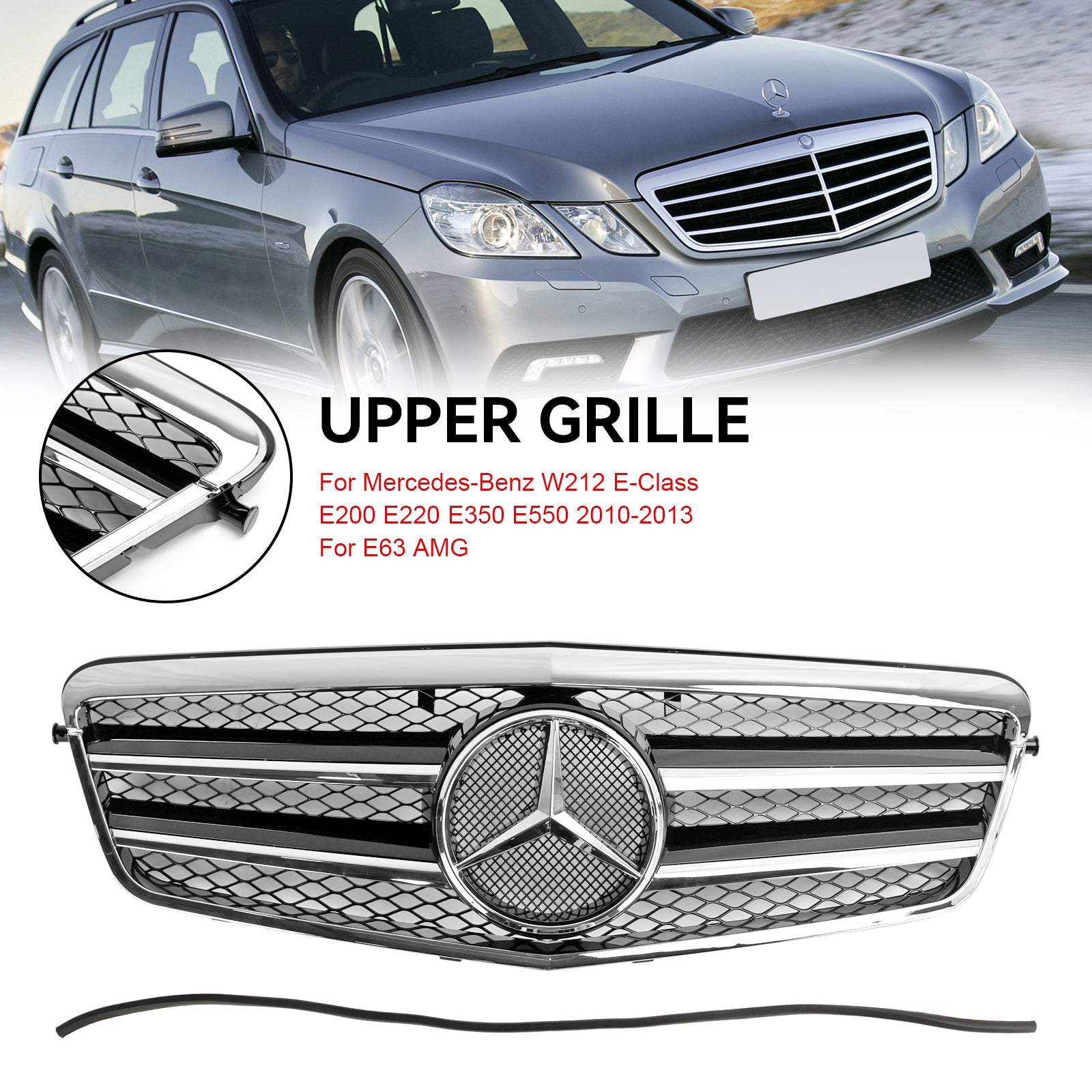 Grille de pare-chocs avant chromée Mercedes-Benz Classe E W212 E200 E220 E350 E550 E63 AMG 2009.9-2013.2