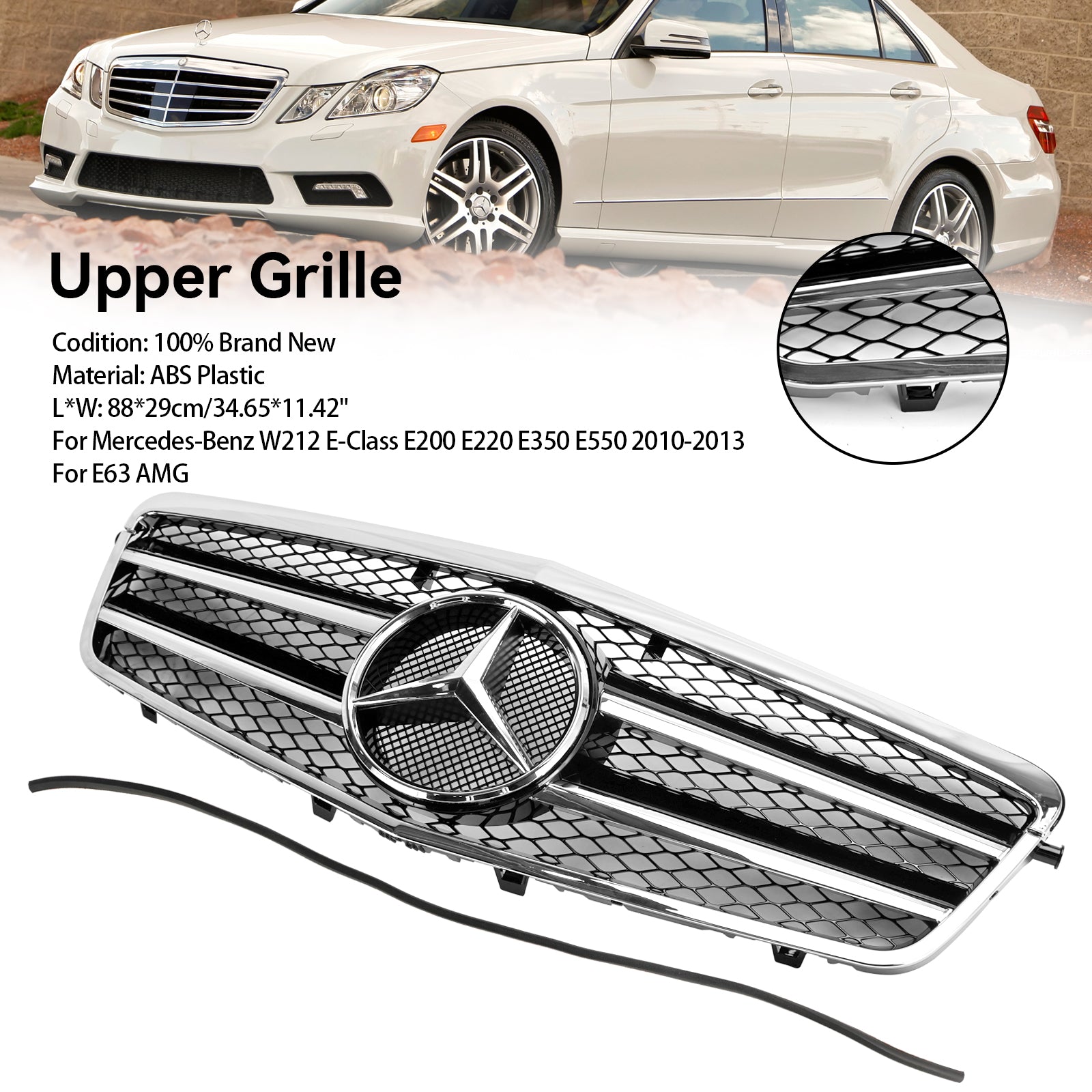 Mercedes-Benz E-Class W212 E200 E220 E350 E550 E63 AMG 2009.9-2013.2 Front Bumper Grill Chrome Grille