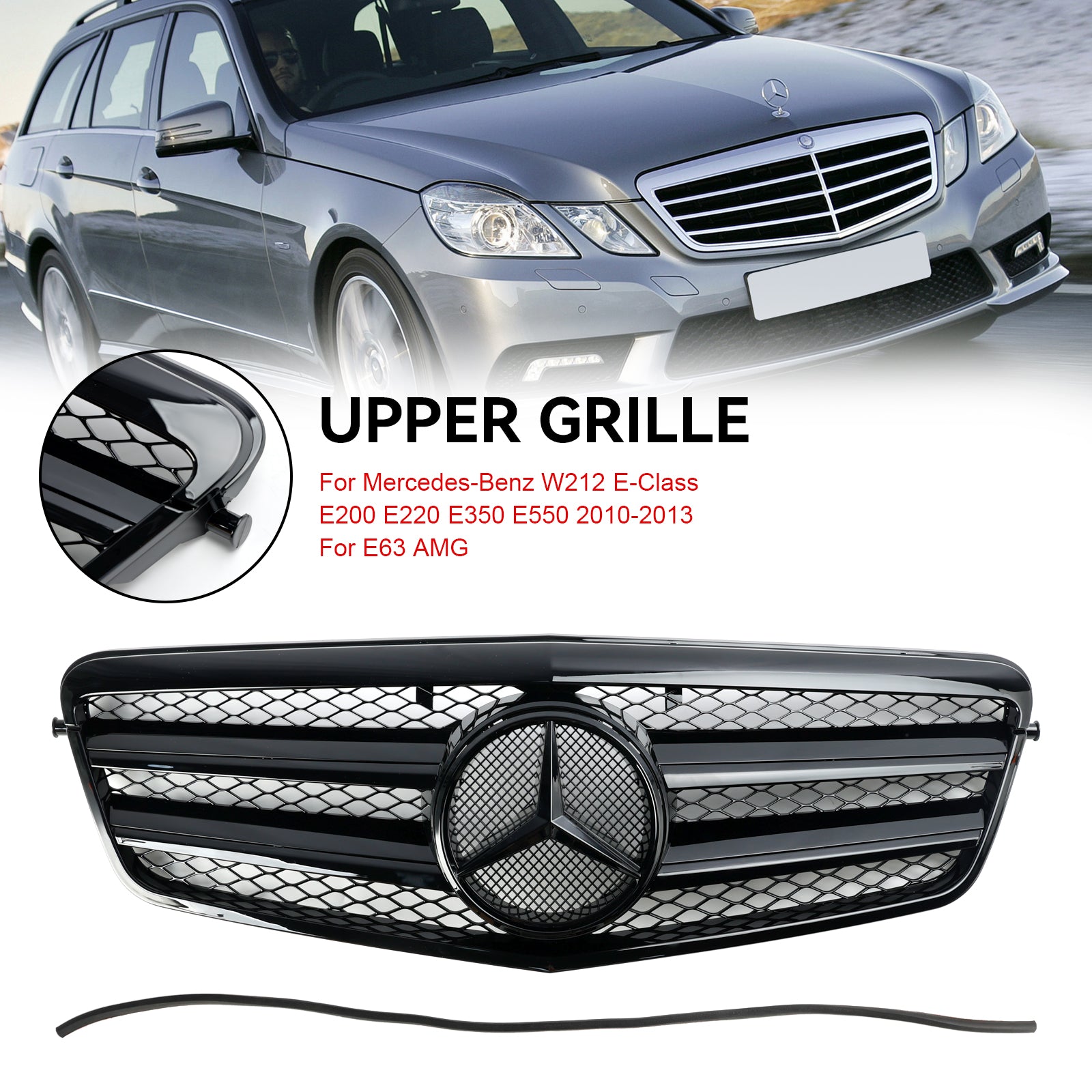 Grille de pare-chocs avant noire de remplacement pour Mercedes-Benz Classe E E63 AMG 2009-2013