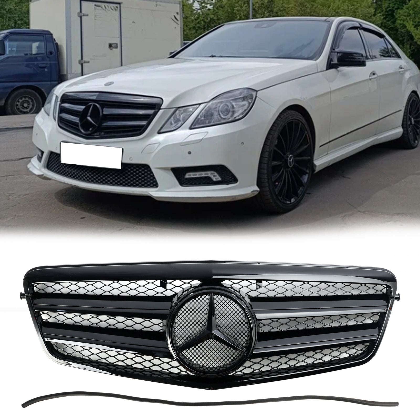 Mercedes-Benz E-Class W212 E200 E220 E350 E550 E63 AMG 2009.9-2013.2 Black Grill Front Bumper Replcement Grille