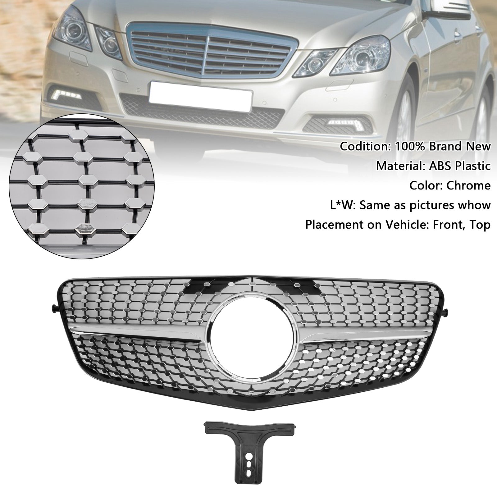 2010-2013 Mercedes Benz E class W212 Diamond Style Grill Front Bumper Replacement Chrome Grille