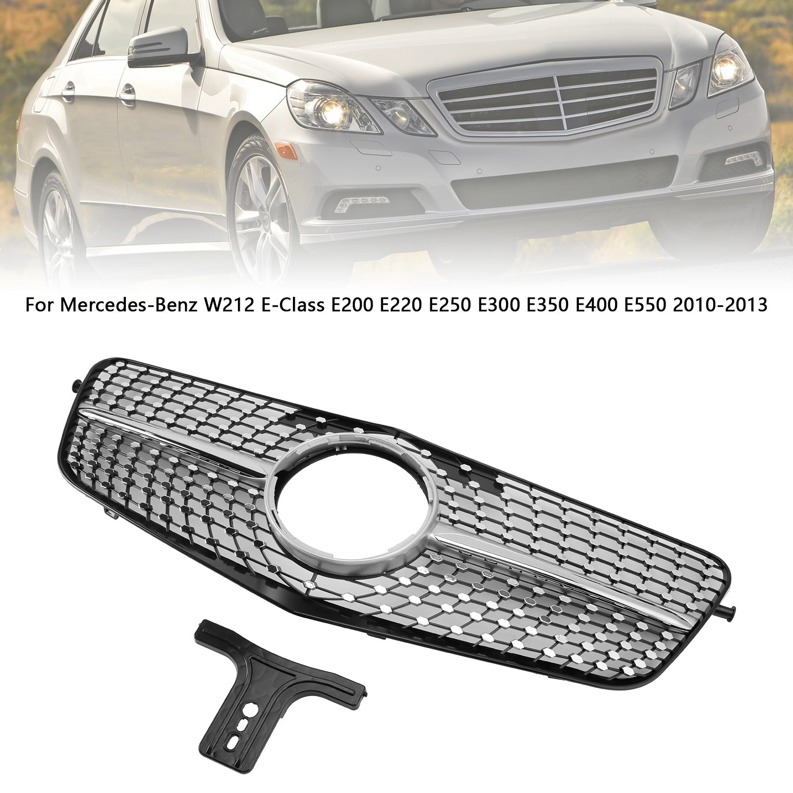 2010-2013 Mercedes Benz E class W212 Diamond Style Grill Front Bumper Replacement Chrome Grille