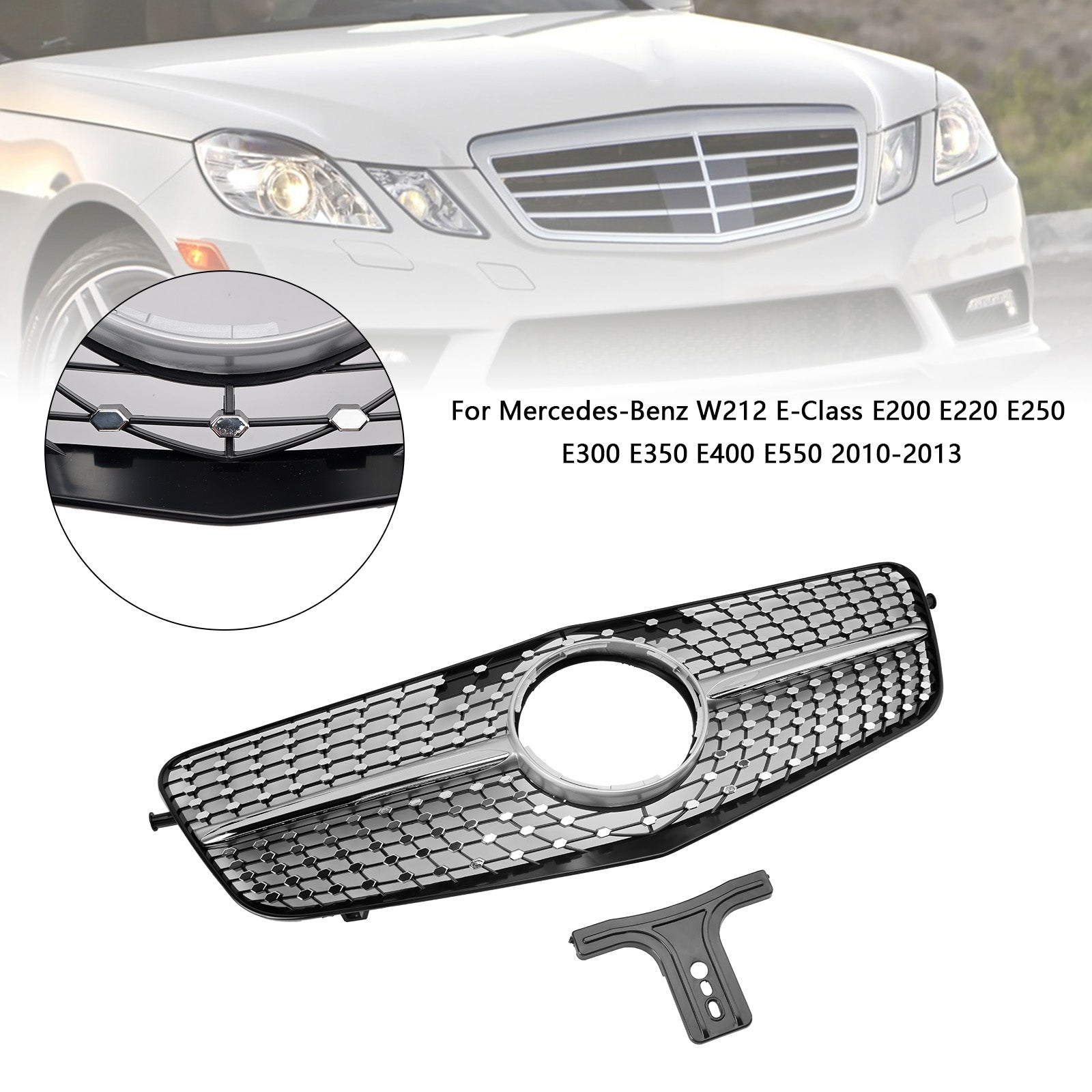 2010-2013 Mercedes Benz E class W212 Diamond Style Grill Front Bumper Replacement Chrome Grille