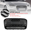 RS6 Honeycomb Grille For Audi A6 / A6 Sline / S6 C7 2012-2015 Front Bumper With Emblem Mesh Black Grill With Quattro Letter-5