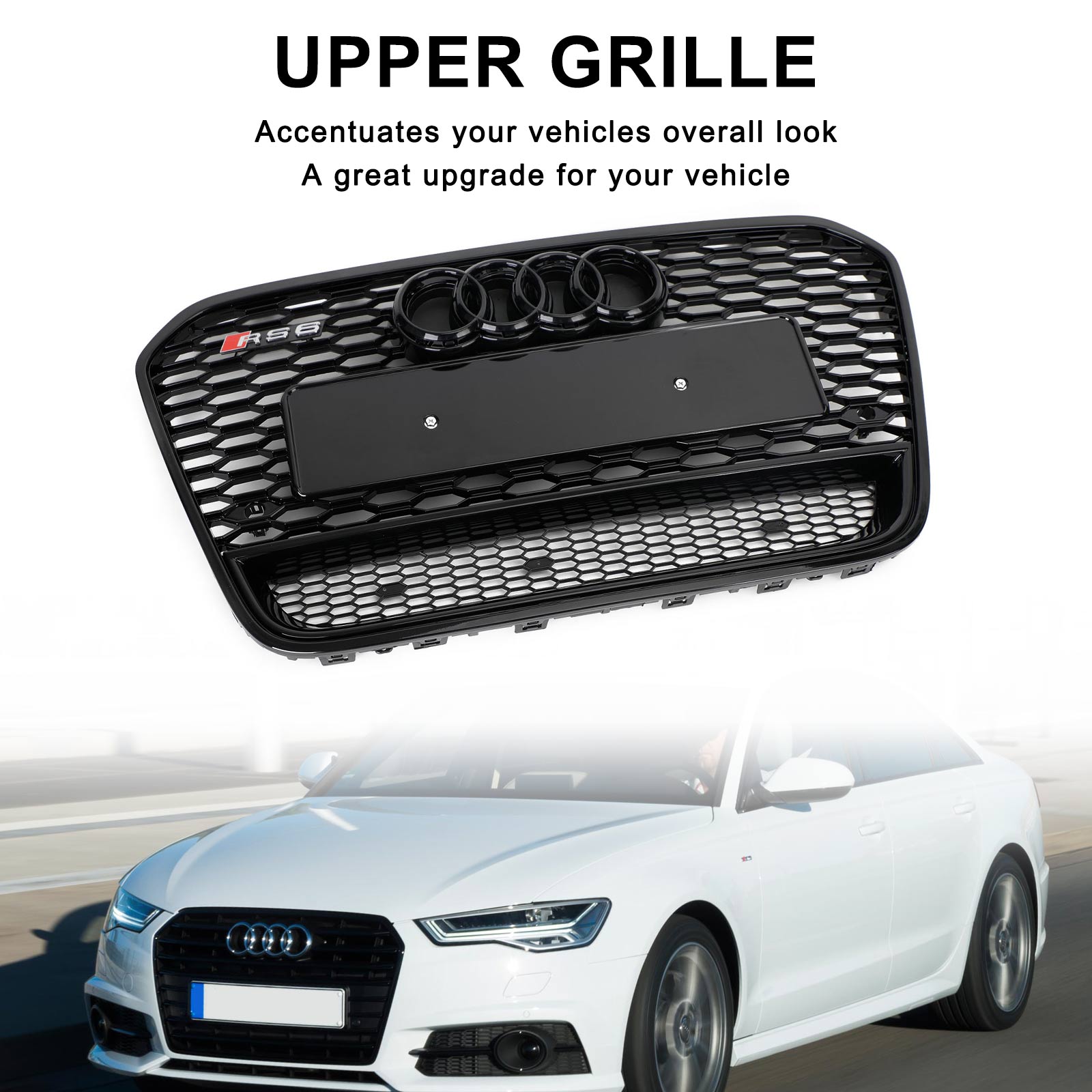 Audi 2012-2015 A6 S6 C7 Grill Replacement RS6 Style Front Mesh Honeycomb Black Grill