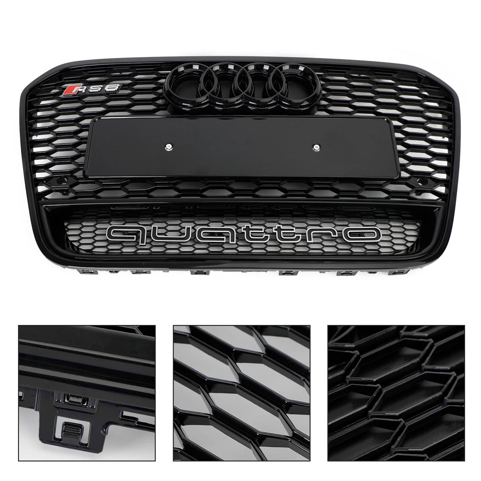 2012-2015 Audi A6 / A6 Sline / S6 C7 RS6 Style Honeycomb Grille Front Bumper Black Grill With Ring Emblem