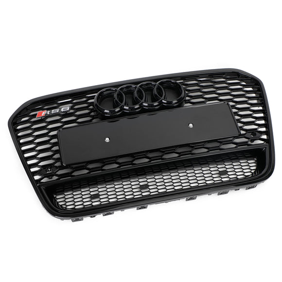 RS6 Honeycomb Grille For Audi A6 / A6 Sline / S6 C7 2012-2015 Front Bumper With Emblem Mesh Black Grill With Quattro Letter