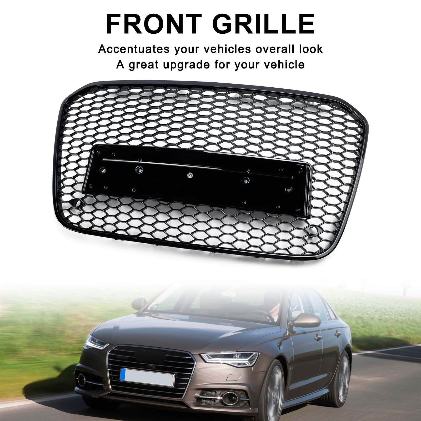 Audi A6 C7 / S6 2012-2015 pré-lifting Grille de pare-chocs avant en nid d'abeille de style RS6 Grille noire