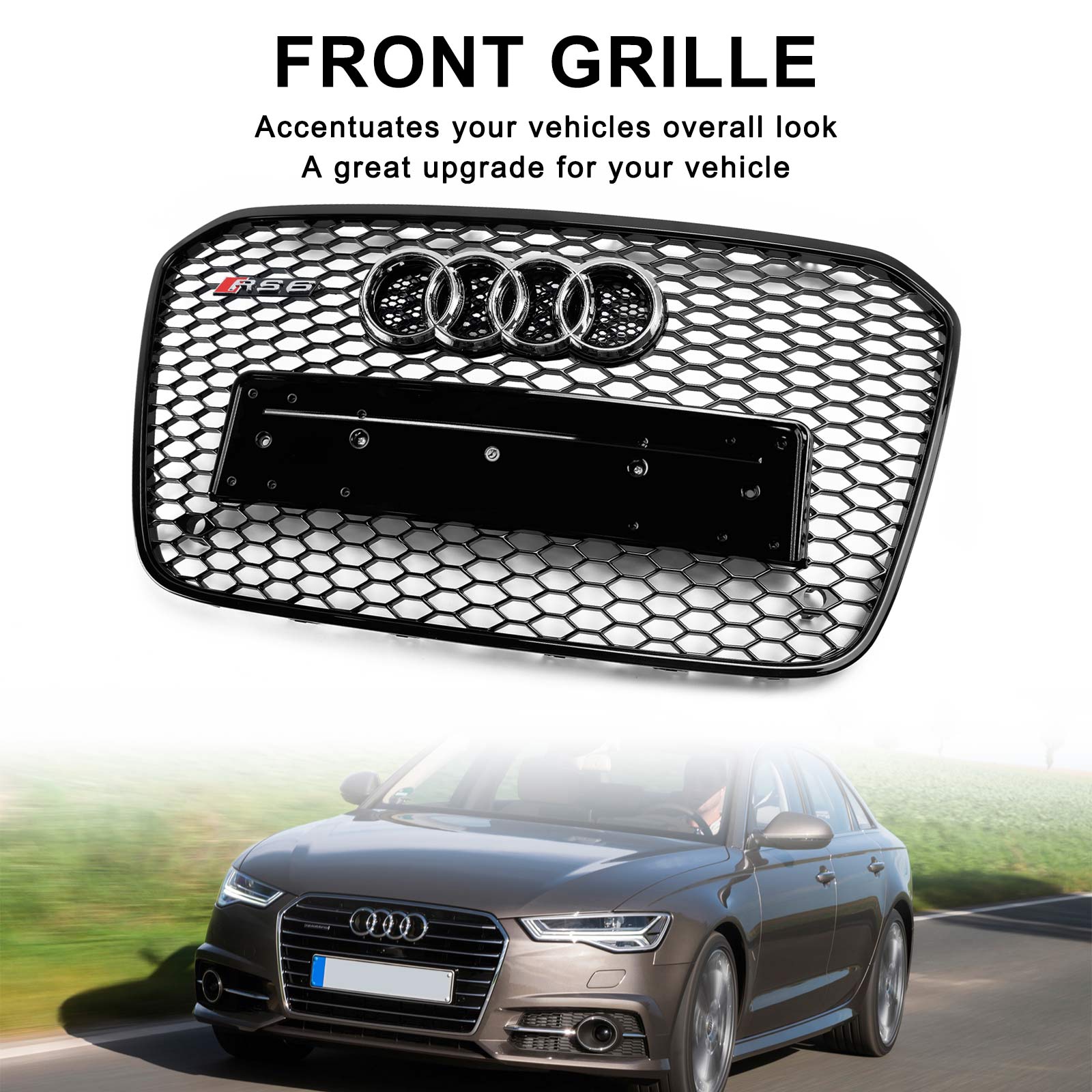 Audi 2012-2015 A6 S6 C7 Grill Replacement RS6 Style Front Mesh Honeycomb Black Grill