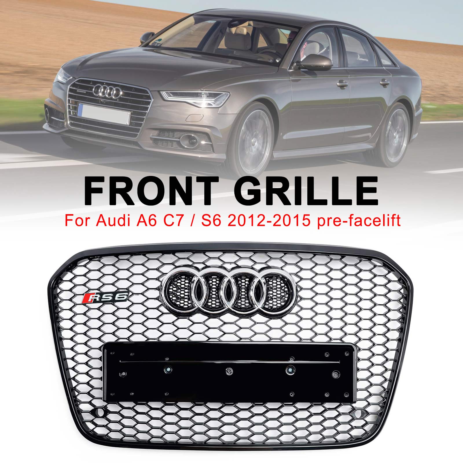 Audi 2012-2015 A6 S6 C7 Grill Replacement RS6 Style Front Mesh Honeycomb Black Grill