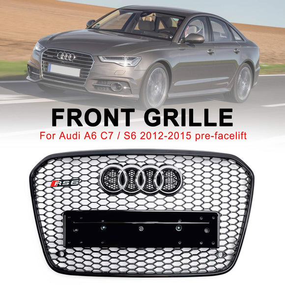 Parrilla de repuesto para parrilla Audi 2012-2015 A6 S6 C7, estilo RS6, malla frontal en forma de panal, color negro