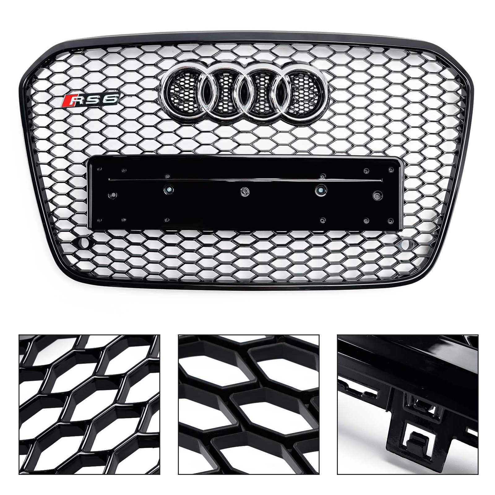 Reemplazo de parrilla delantera de malla tipo panal de abeja negra estilo RS6 para Audi 2012-2015 A6 S6 C7