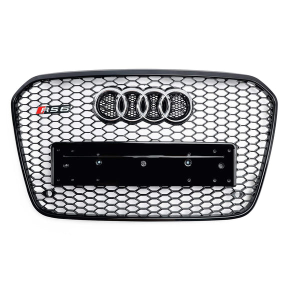 Parrilla de repuesto para parrilla Audi 2012-2015 A6 S6 C7, estilo RS6, malla frontal en forma de panal, color negro