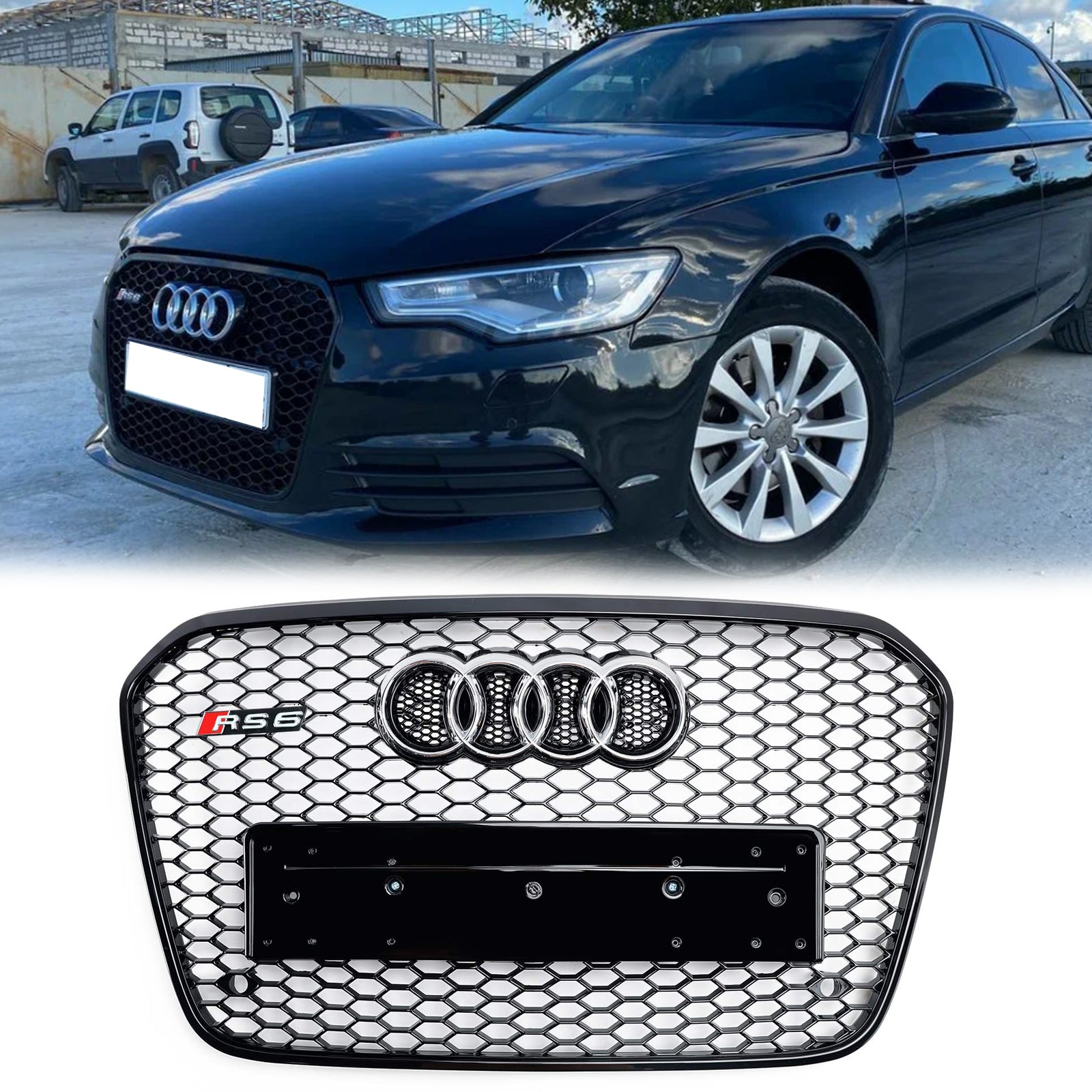 Audi A6 C7 / S6 2012-2015 pré-lifting Grille de pare-chocs avant en nid d'abeille de style RS6 Grille noire